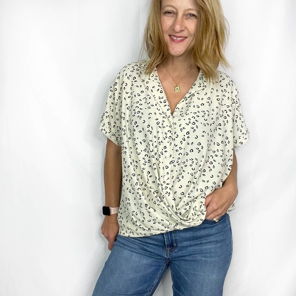 LUSH Animal Print Faux Wrap Blouse